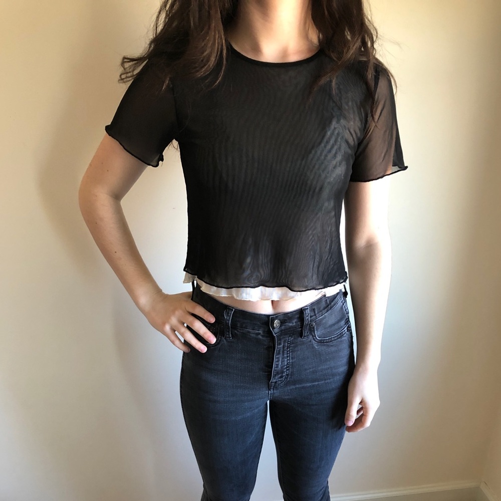 Super cute black mesh crop top!